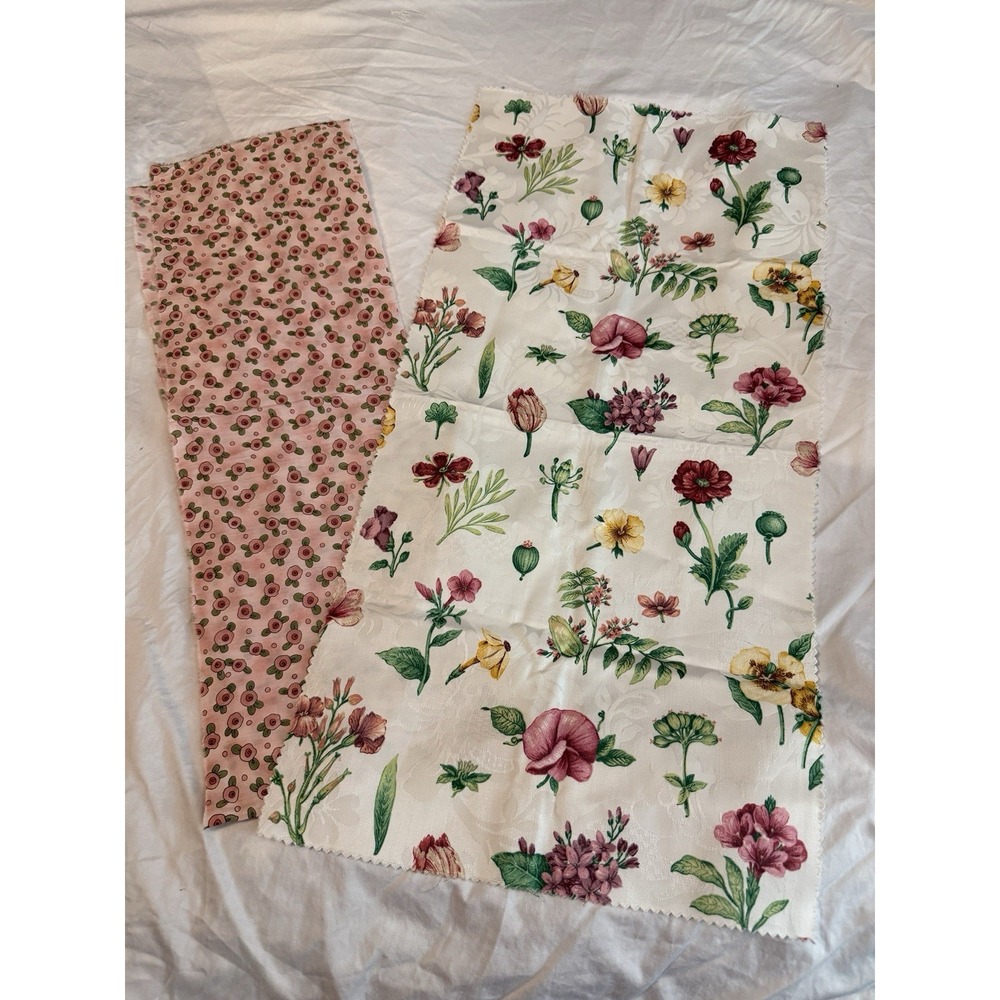Lot Of 2 Vintage New Pink Floral And White With Pansies Fabric Remnants‎ Sewing